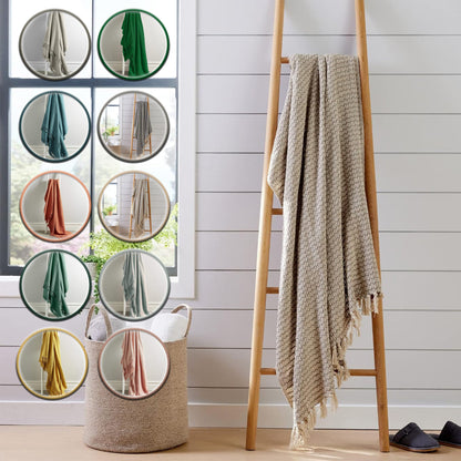 Marrakesh Eco-Friendly Super Soft Cotton Throws Lightweight Sustainable Recycled Cotton for Sofa Bed Chair Calming Colours By OLIVIA ROCCO Throw