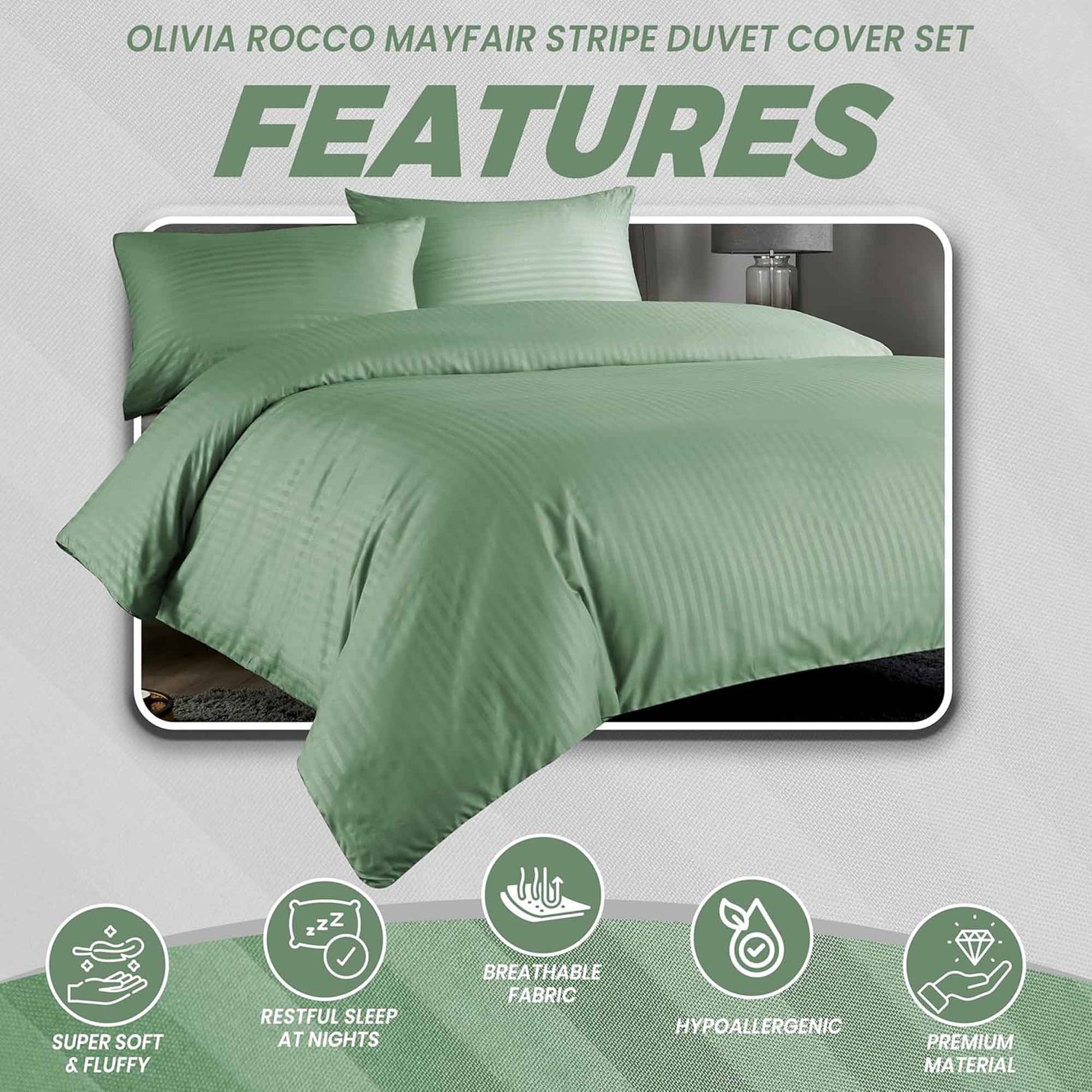 Mayfair Stripe Elegant Reversible Satin Duvet Cover Set with Comforter Multiple Sizes & Colours Luxurious Bedding Collection by OLIVIA ROCCO Duvet Cover