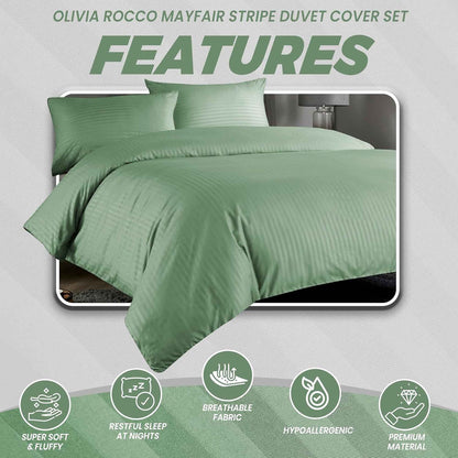 Mayfair Stripe Elegant Reversible Satin Duvet Cover Set with Comforter Multiple Sizes & Colours Luxurious Bedding Collection by OLIVIA ROCCO Duvet Cover