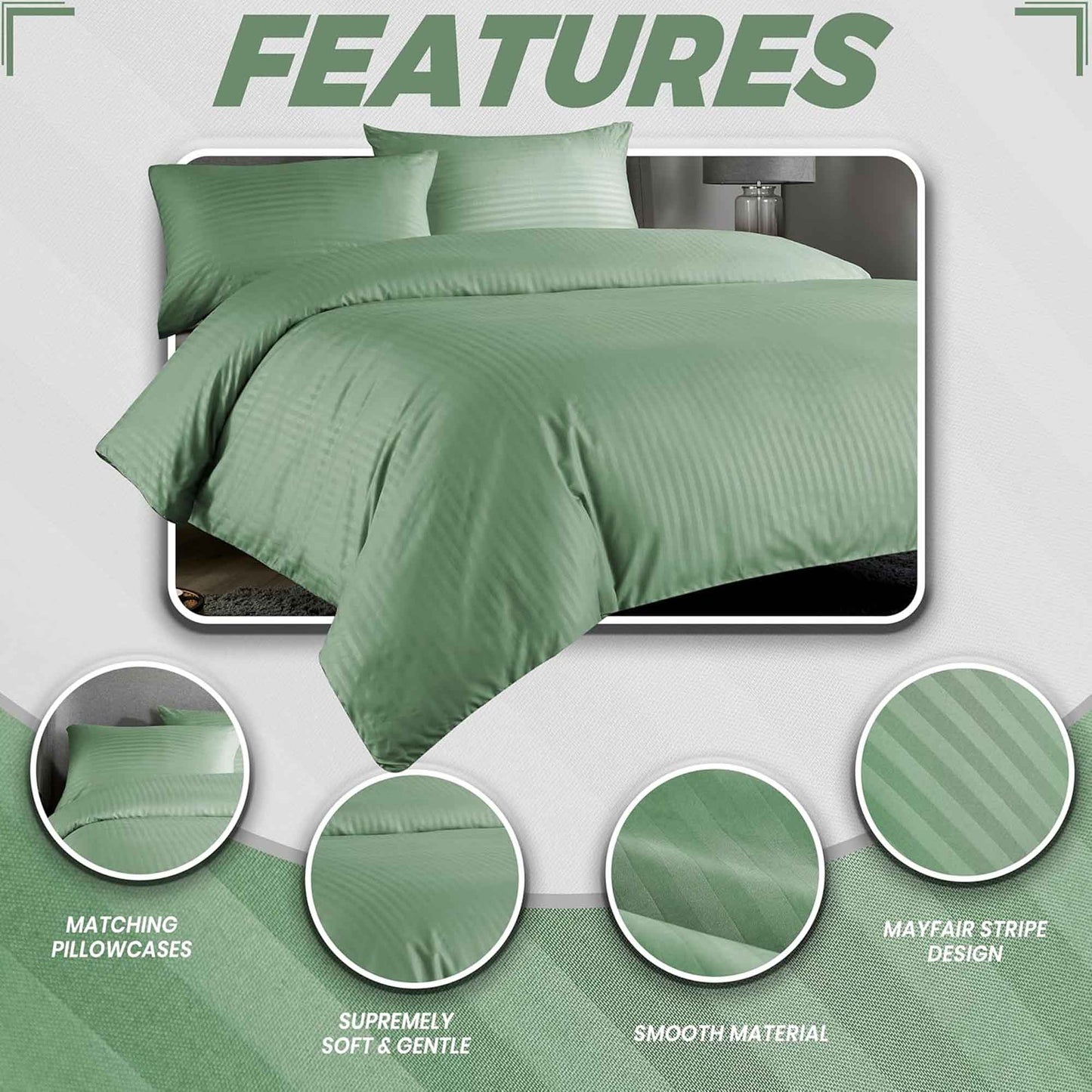 Mayfair Stripe Elegant Reversible Satin Duvet Cover Set with Comforter Multiple Sizes & Colours Luxurious Bedding Collection by OLIVIA ROCCO Duvet Cover