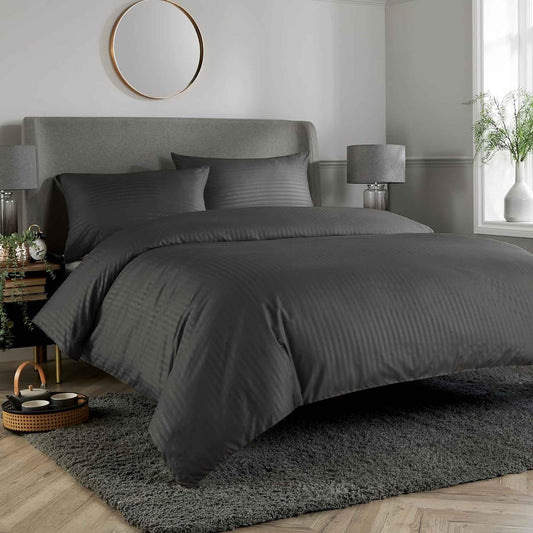 Mayfair Stripe Elegant Reversible Satin Duvet Cover Set with Comforter Multiple Sizes & Colours Luxurious Bedding Collection by OLIVIA ROCCO SINGLE / GREY Duvet Cover