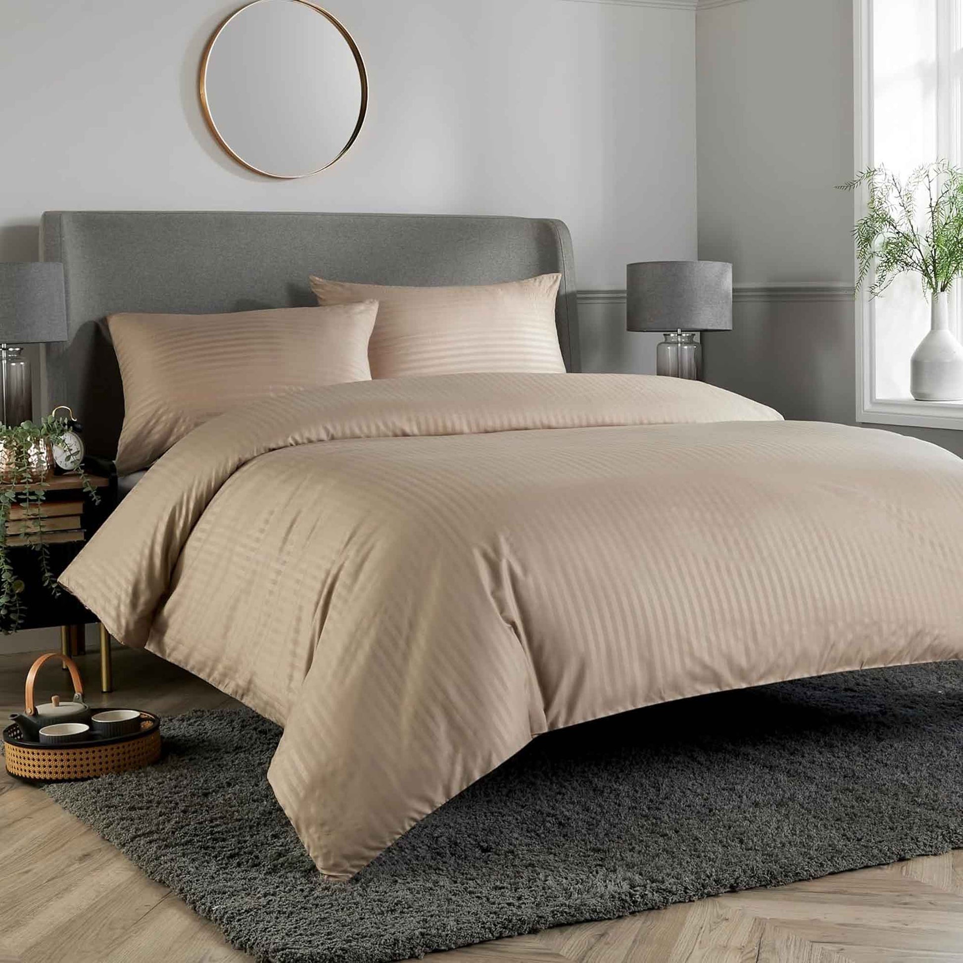 Mayfair Stripe Elegant Reversible Satin Duvet Cover Set with Comforter Multiple Sizes & Colours Luxurious Bedding Collection by OLIVIA ROCCO SINGLE / NATURAL Duvet Cover