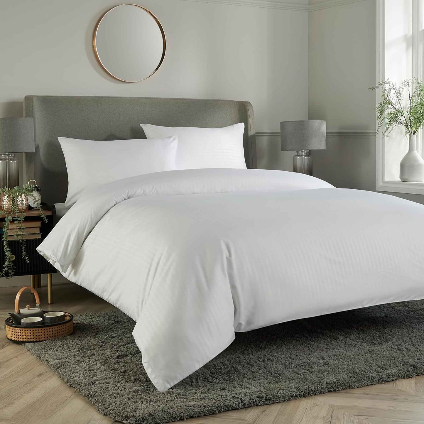 Mayfair Stripe Elegant Reversible Satin Duvet Cover Set with Comforter Multiple Sizes & Colours Luxurious Bedding Collection by OLIVIA ROCCO SINGLE / WHITE Duvet Cover