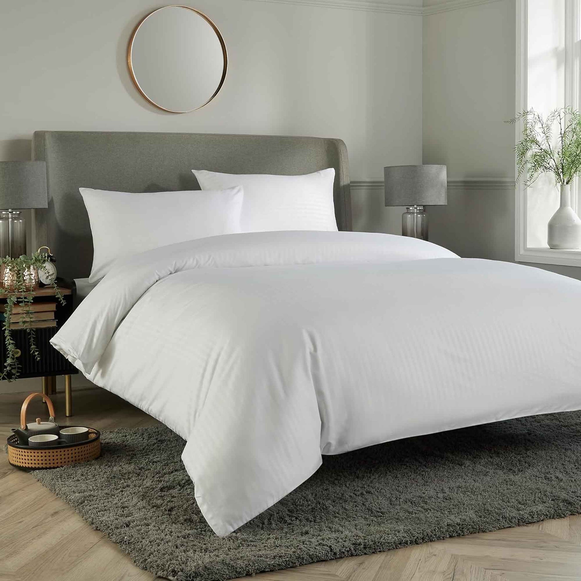 Mayfair Stripe Elegant Reversible Satin Duvet Cover Set with Comforter Multiple Sizes & Colours Luxurious Bedding Collection by OLIVIA ROCCO SINGLE / WHITE Duvet Cover