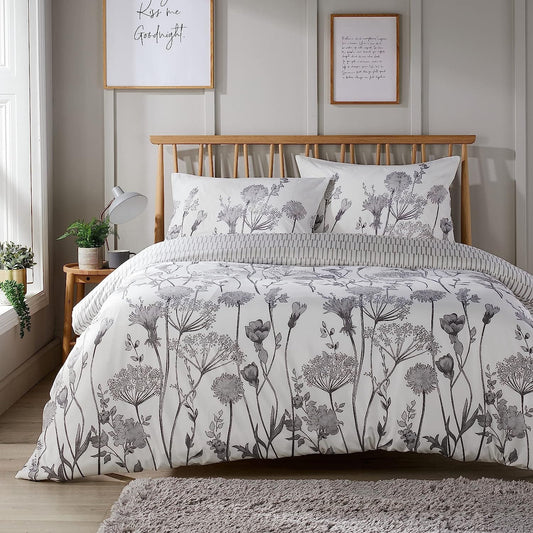 Meadow Grey Reversible Duvet Cover Set with Pillowcases Stylish Chic Design Durable Breathable Polyester Quilt Cover for Master Guest Rooms by OLIVIA ROCCO SINGLE Duvet Cover
