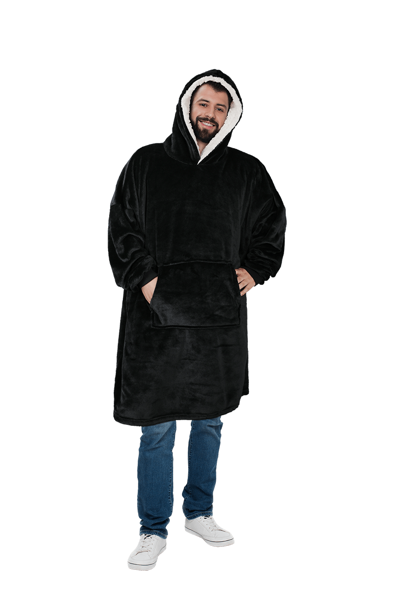 Men's Hooded Oversized Blanket, Hoodie Blankets With Sherpa Lining BLACK OLIVIA ROCCO Sleepwear & Loungewear