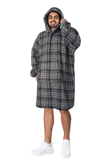 Men's Hooded Oversized Blanket, Hoodie Blankets With Sherpa Lining GREY CHECK OLIVIA ROCCO Sleepwear & Loungewear