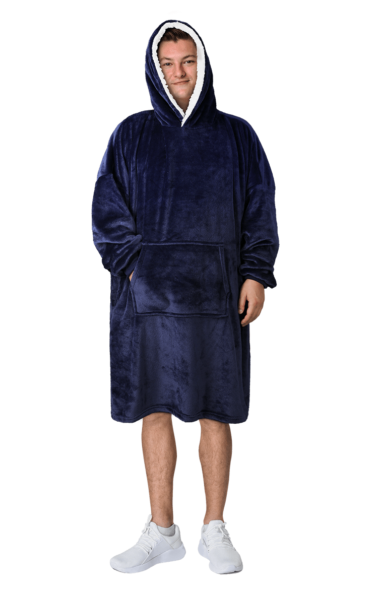 Men's Hooded Oversized Blanket, Hoodie Blankets With Sherpa Lining NAVY OLIVIA ROCCO Sleepwear & Loungewear