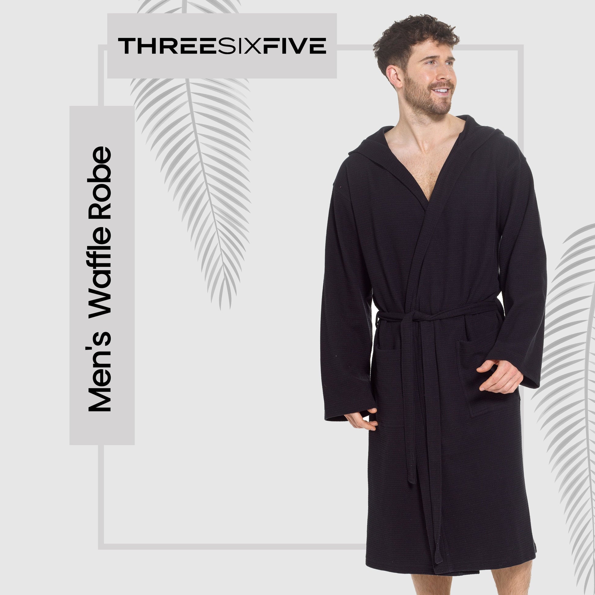 Men’s Hooded Waffle Cotton Bathrobe Black Super Absorbent Spa Robe Luxury Dressing Gown for Home & Loungewear by OLIVIA ROCCO Bathrobe
