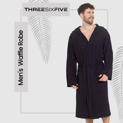 Men’s Hooded Waffle Cotton Bathrobe Black Super Absorbent Spa Robe Luxury Dressing Gown for Home & Loungewear by OLIVIA ROCCO Bathrobe
