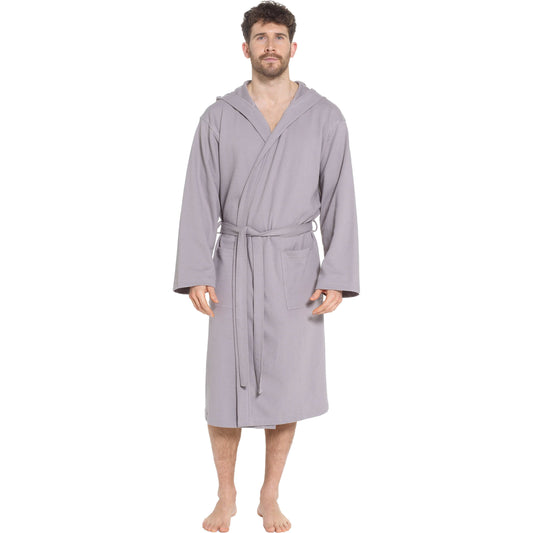 Men’s Hooded Waffle Cotton Bathrobe Grey Super Absorbent Spa Robe Luxury Dressing Gown for Home & Loungewear by OLIVIA ROCCO M/L / GREY OLIVIA ROCCO Bathrobe