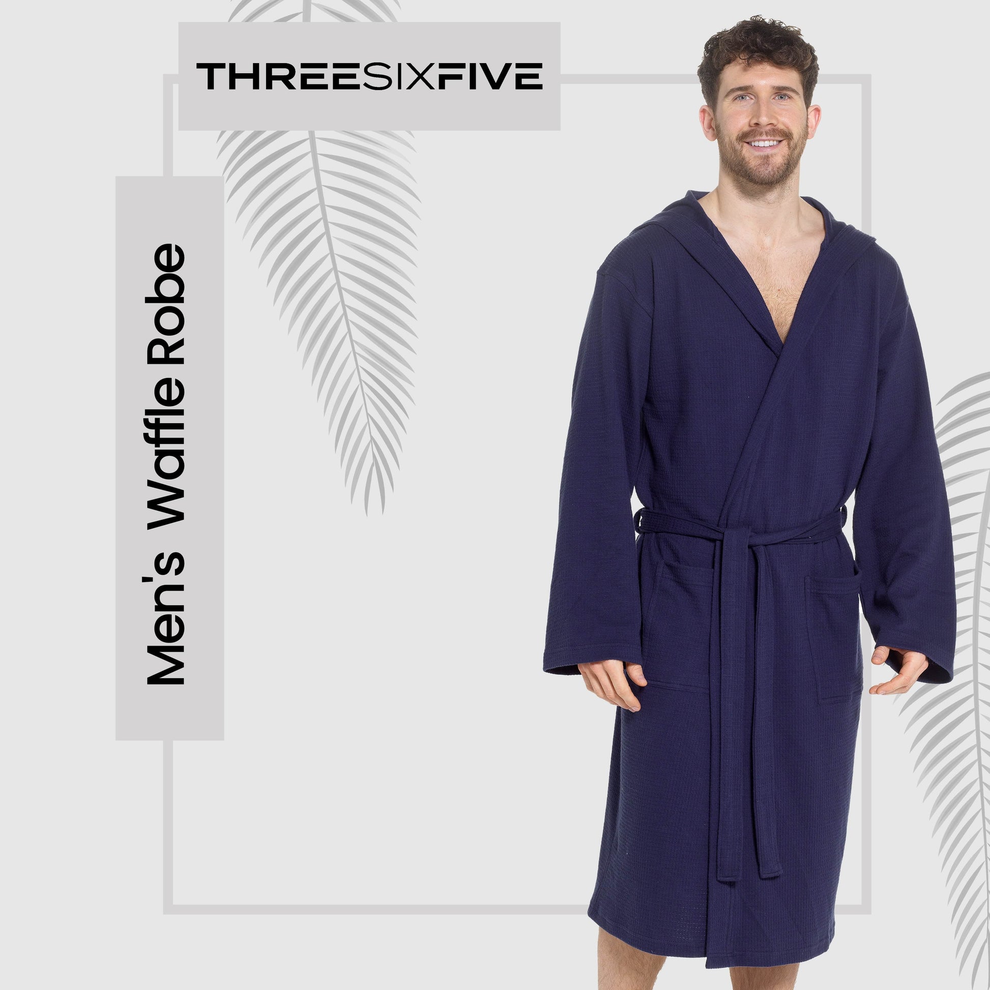 Men’s Hooded Waffle Cotton Bathrobe Navy Super Absorbent Spa Robe Luxury Dressing Gown for Home & Loungewear by OLIVIA ROCCO Bathrobe
