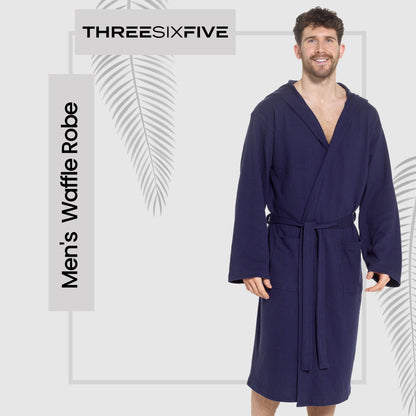 Men’s Hooded Waffle Cotton Bathrobe Navy Super Absorbent Spa Robe Luxury Dressing Gown for Home & Loungewear by OLIVIA ROCCO Bathrobe