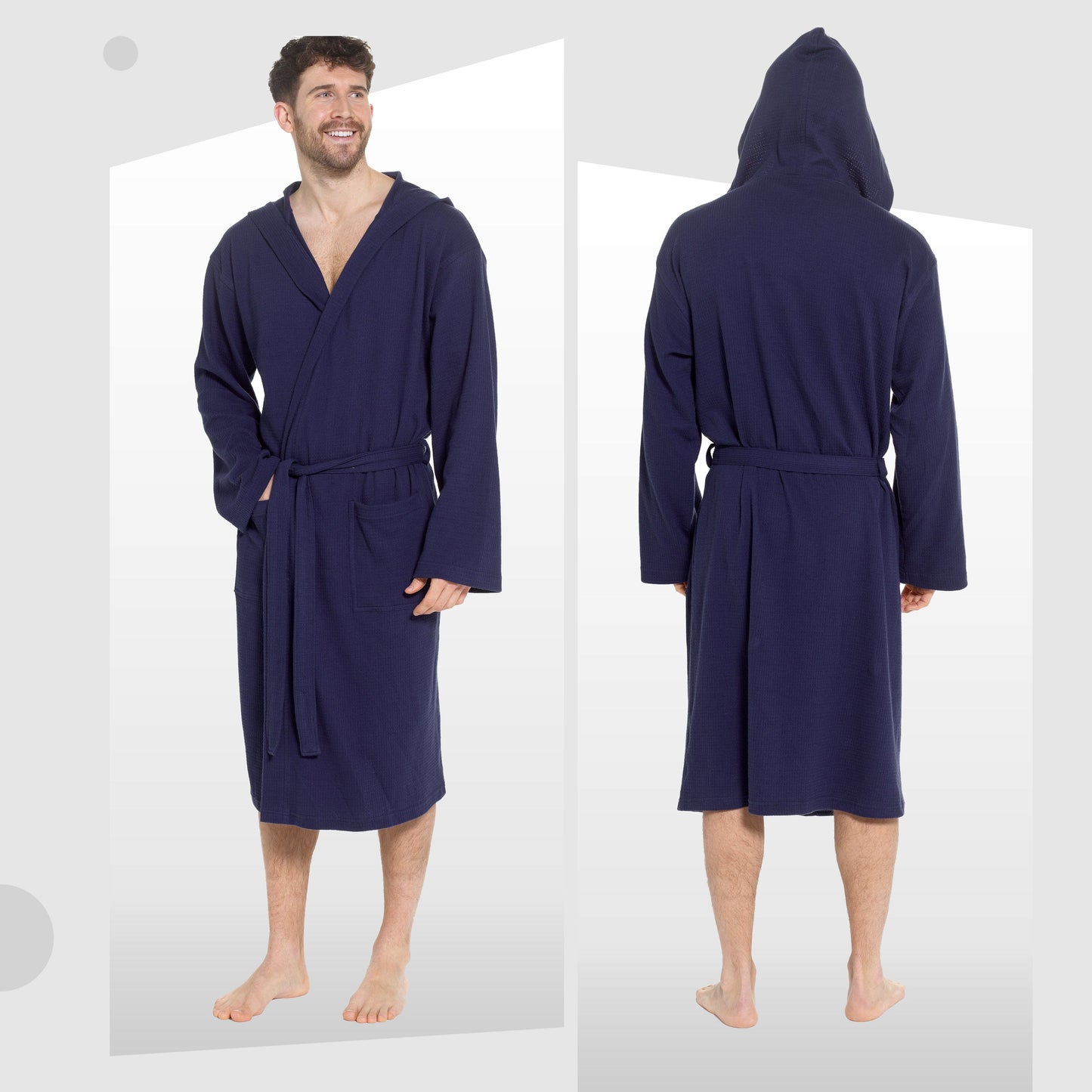 Men’s Hooded Waffle Cotton Bathrobe Navy Super Absorbent Spa Robe Luxury Dressing Gown for Home & Loungewear by OLIVIA ROCCO Bathrobe