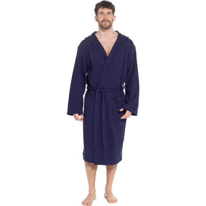 Men’s Hooded Waffle Cotton Bathrobe Navy Super Absorbent Spa Robe Luxury Dressing Gown for Home & Loungewear by OLIVIA ROCCO M/L / NAVY Bathrobe