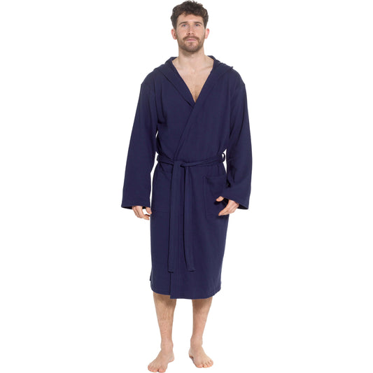 Men’s Hooded Waffle Cotton Bathrobe Navy Super Absorbent Spa Robe Luxury Dressing Gown for Home & Loungewear by OLIVIA ROCCO M/L / NAVY OLIVIA ROCCO Bathrobe