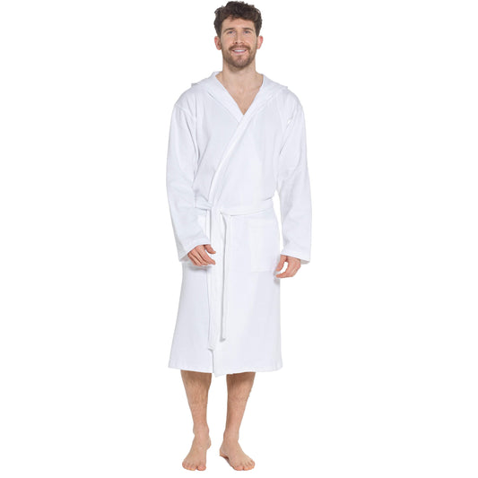 Men’s Hooded Waffle Cotton Bathrobe White Super Absorbent Spa Robe Luxury Dressing Gown for Home & Loungewear by OLIVIA ROCCO M/L / WHITE OLIVIA ROCCO Bathrobe