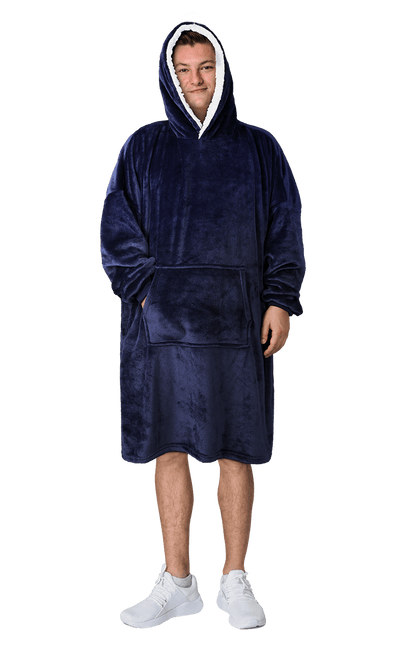Men's Oversized Hooded Blanket Giant Sherpa Lined Hoodie with Hood and Pocket for Ultimate Warmth and Comfort Grey Stars by Daisy Dreamer NAVY Hooded Blanket