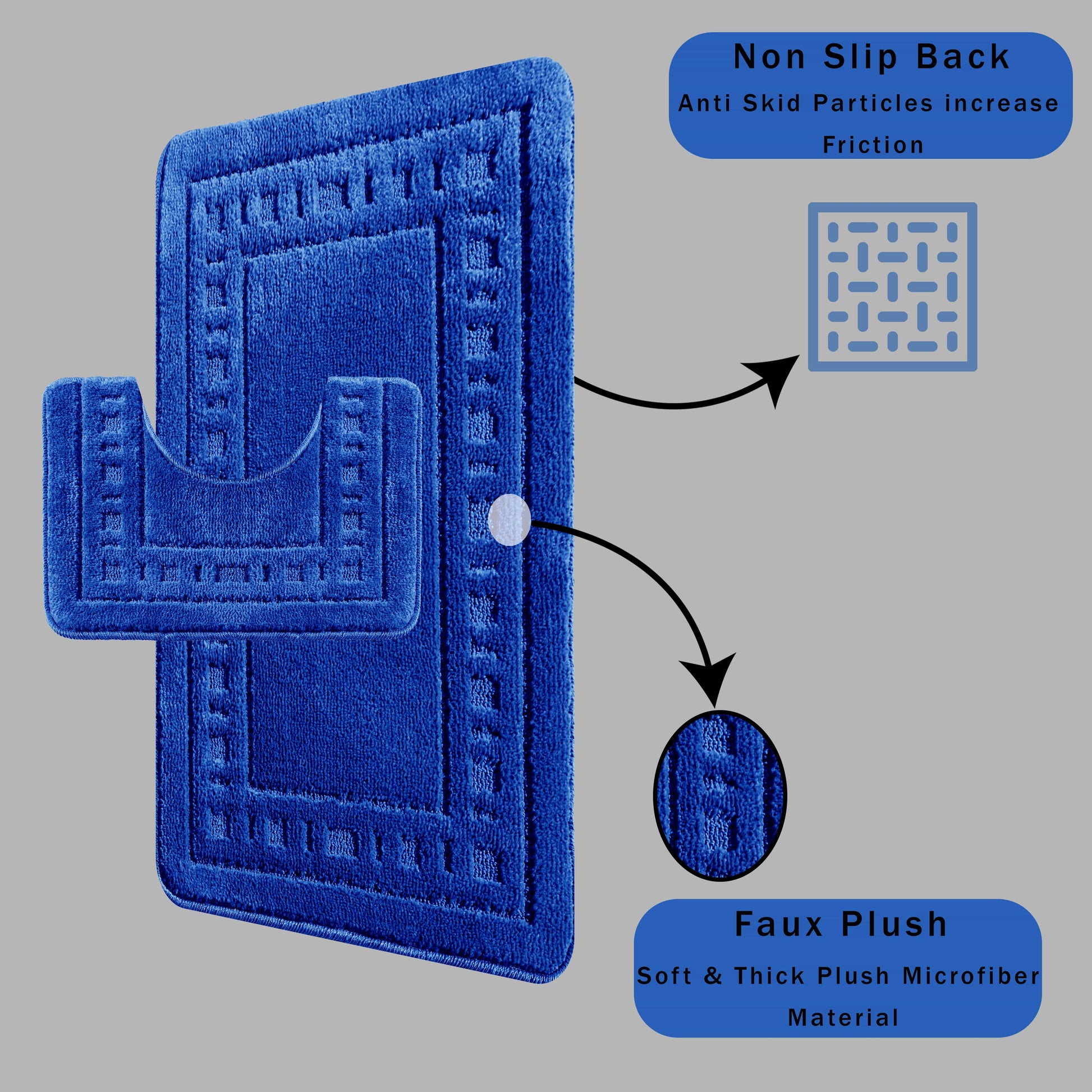 Miami 2 Piece Royal Blue Bath Mat & Pedestal Set Non-Slip Soft & Absorbent Bathroom Mat Set for Comfort & Safety by OLIVIA ROCCO ROYAL BLUE Bath Mat