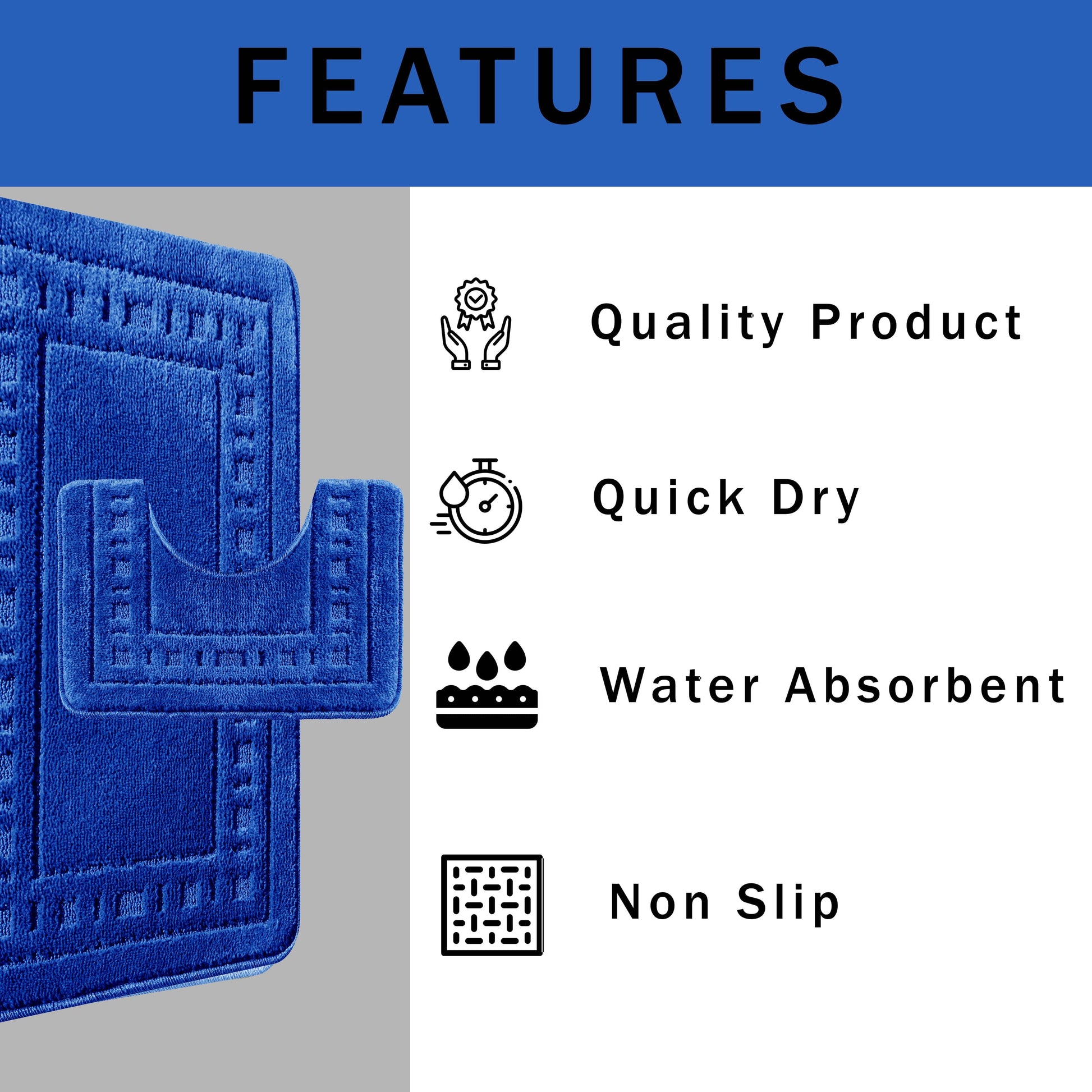 Miami 2 Piece Royal Blue Bath Mat & Pedestal Set Non-Slip Soft & Absorbent Bathroom Mat Set for Comfort & Safety by OLIVIA ROCCO ROYAL BLUE Bath Mat