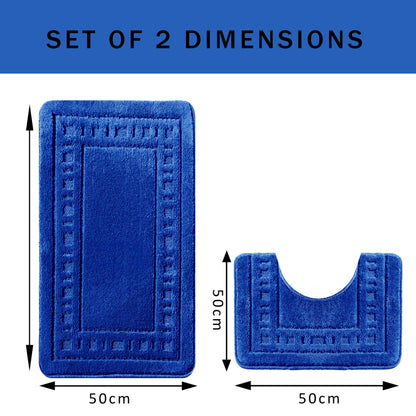 Miami 2 Piece Royal Blue Bath Mat & Pedestal Set Non-Slip Soft & Absorbent Bathroom Mat Set for Comfort & Safety by OLIVIA ROCCO ROYAL BLUE Bath Mat