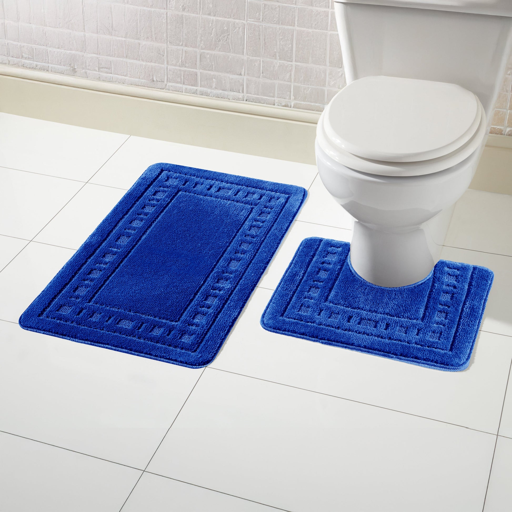 Miami 2 Piece Royal Blue Bath Mat & Pedestal Set Non-Slip Soft & Absorbent Bathroom Mat Set for Comfort & Safety by OLIVIA ROCCO ROYAL BLUE Bath Mat
