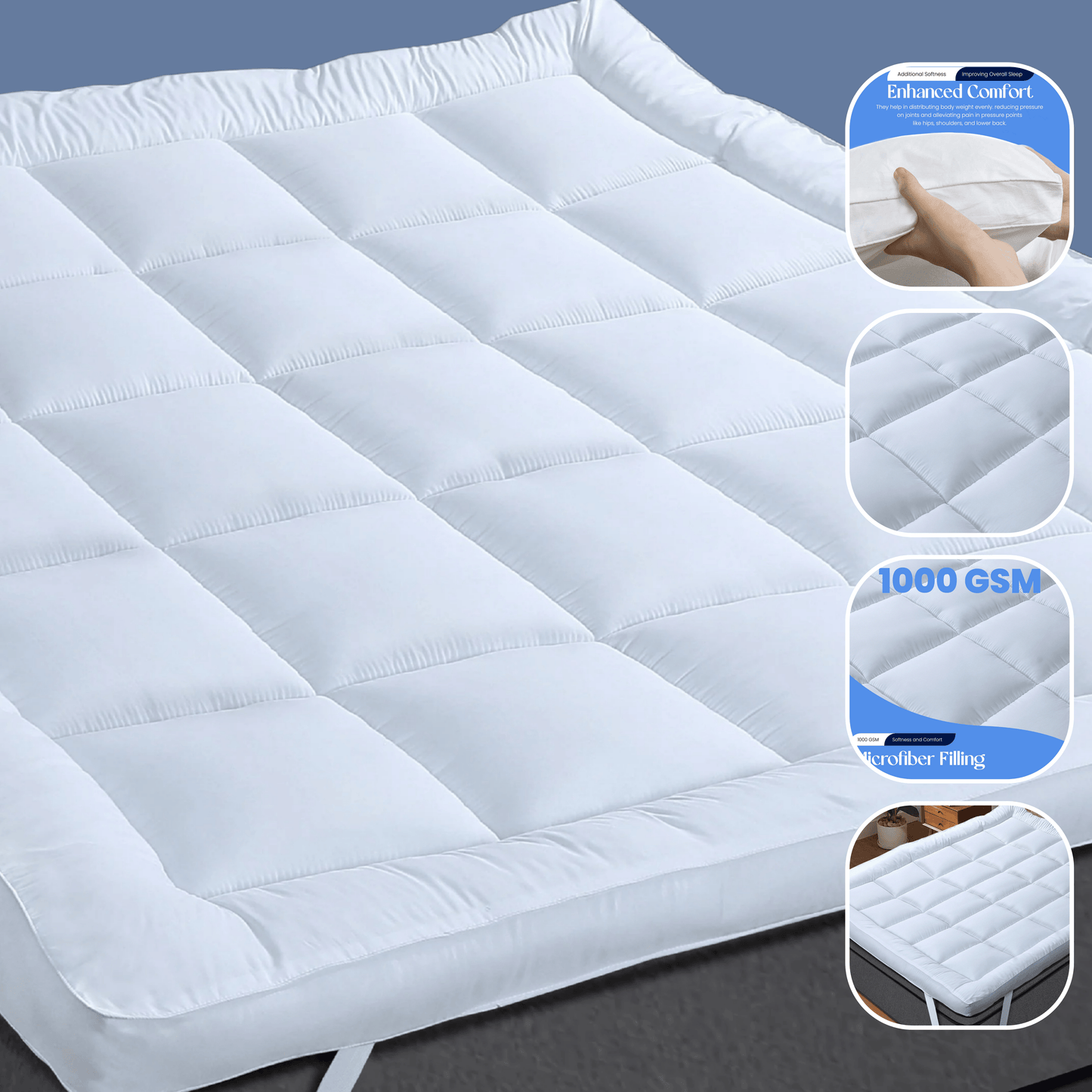 Microfibre Mattress Topper Heavy Fill Extra Deep Super Soft Anti-Allergy Bed Topper for Ultimate Comfort by OLIVIA ROCCO Mattress Topper