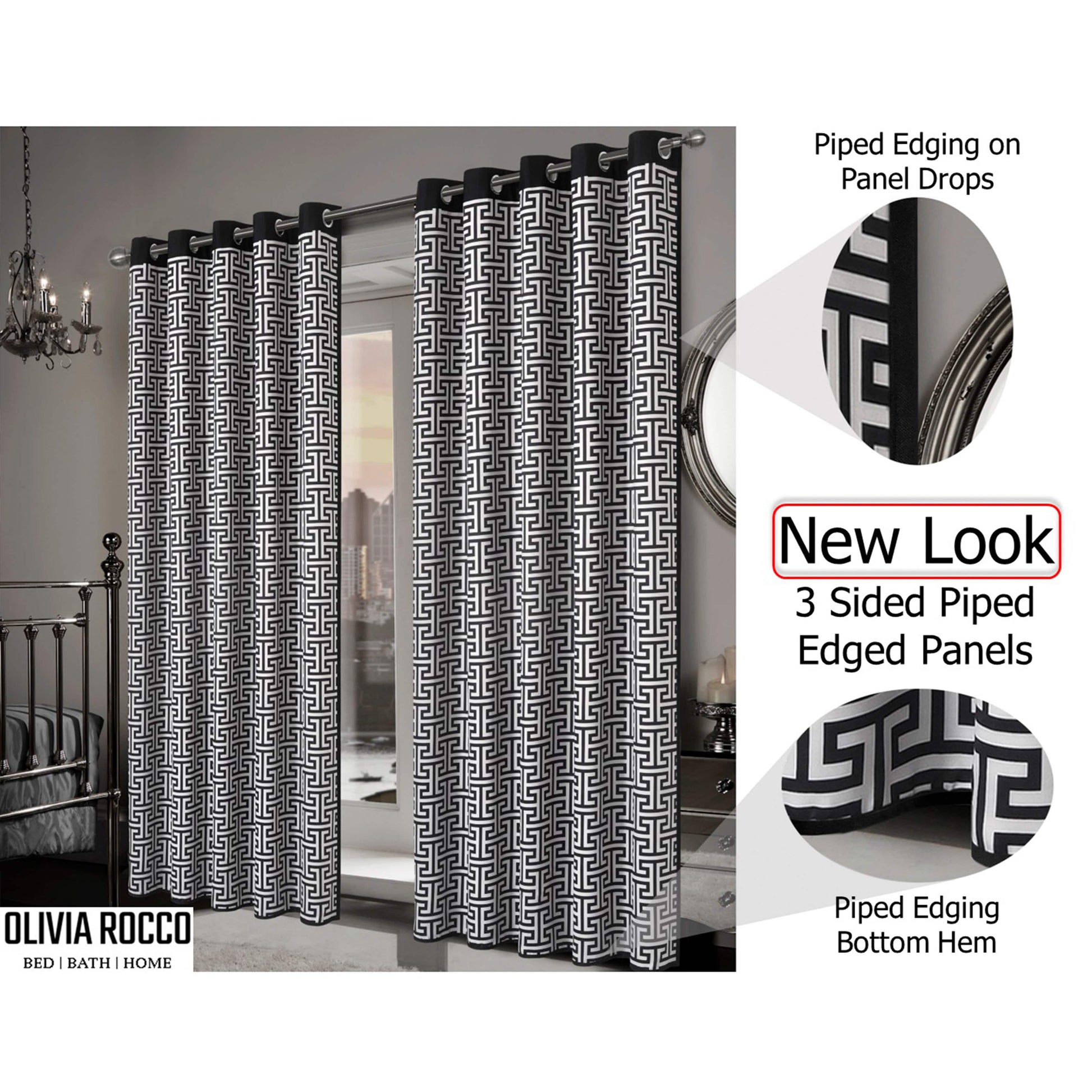 Milano Geometric Blackout Curtains Thermal Insulated Eyelet Pair Light-Blocking Window Drapes for Stylish Home Decor OLIVIA ROCCO Curtain