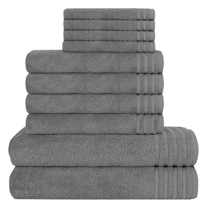 Monaco 10 Piece Bathroom Towels Bale Set Premium Quality Water Absorbent Towel, 4 Face 4 Hand 2 Bath Towel, 500 GSM Washable Towels Set by Olivia Rocco Grey Towels Bale Set