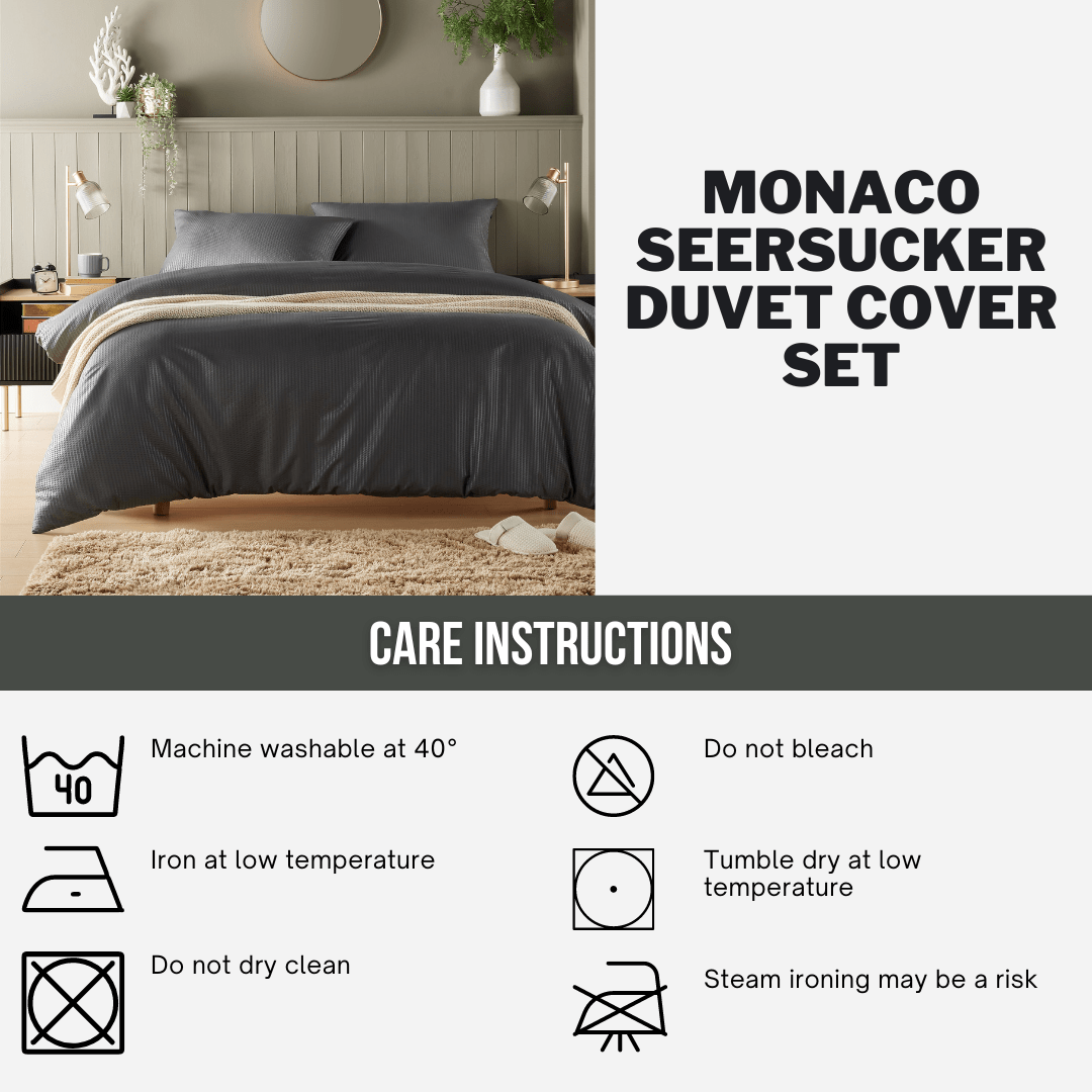 Monaco Seersucker Duvet Cover Set Super Soft Durable Bedding with Pillowcases Grey and White Single Double King by OLIVIA ROCCO Duvet Cover