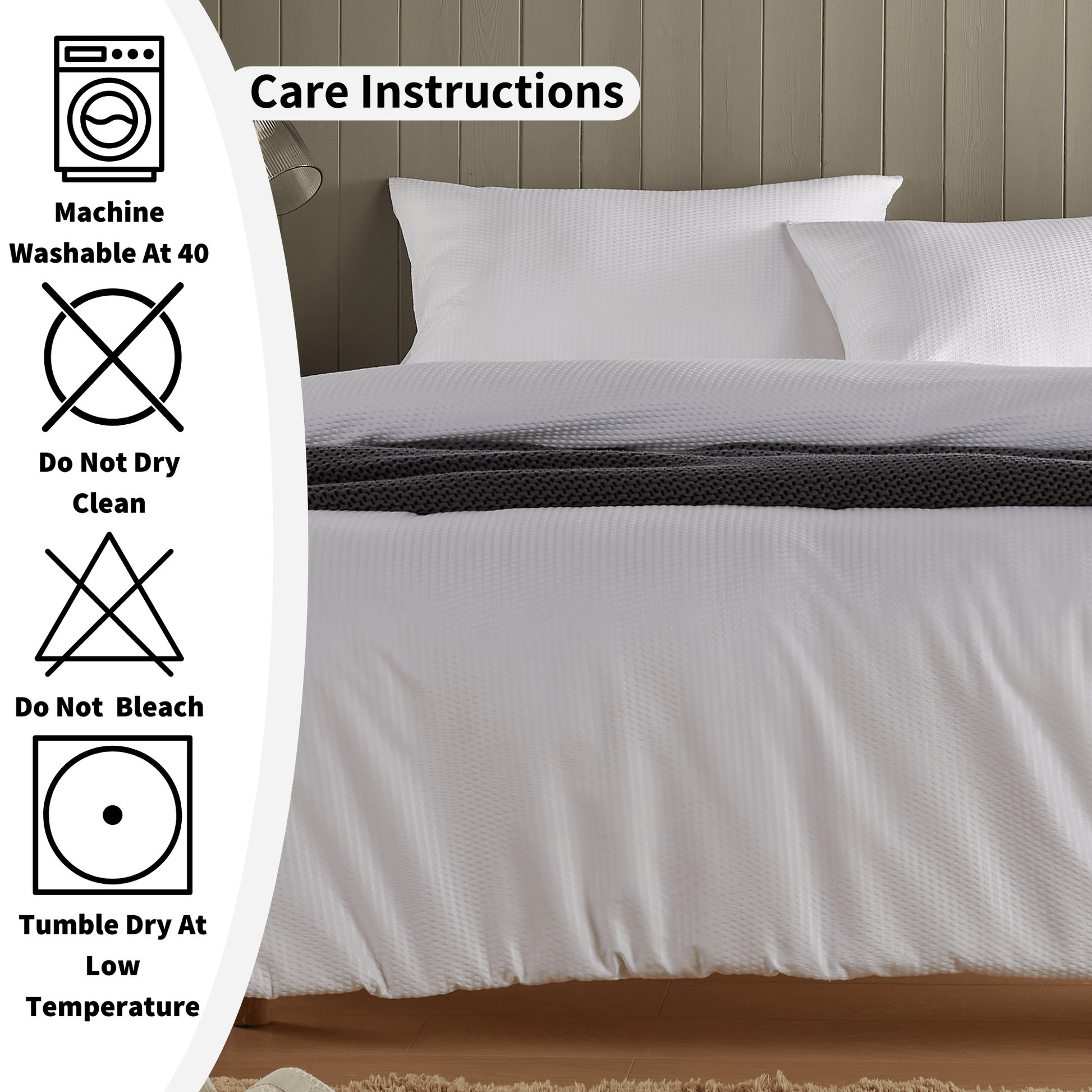 Monaco Seersucker Duvet Cover Set Super Soft Durable Bedding with Pillowcases Grey and White Single Double King by OLIVIA ROCCO Duvet Cover