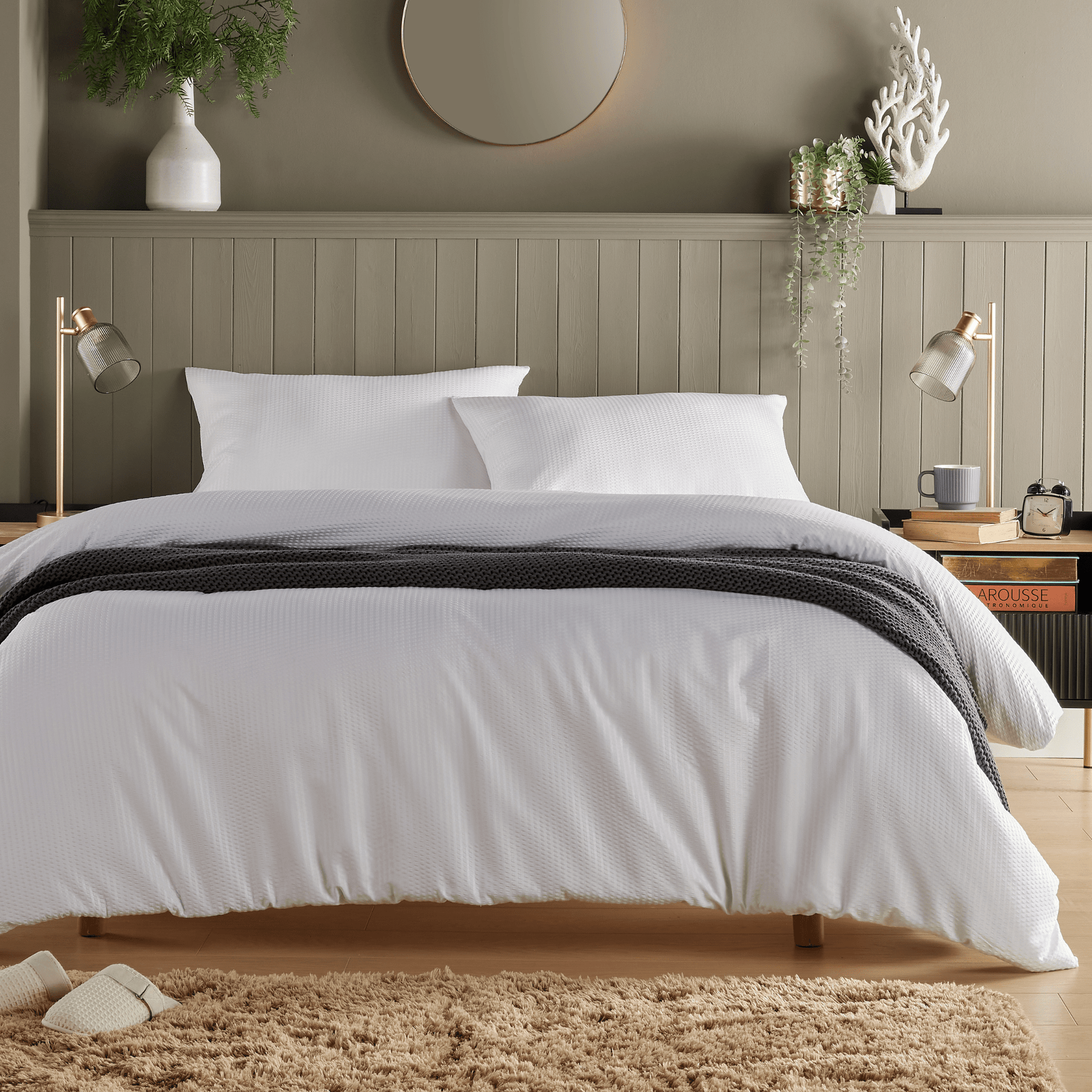 Monaco Seersucker Duvet Cover Set Super Soft Durable Bedding with Pillowcases Grey and White Single Double King by OLIVIA ROCCO SINGLE / WHITE Duvet Cover