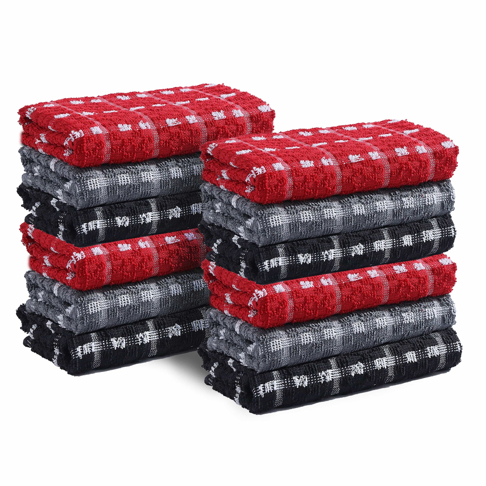 Mono Check Tea Towels 100% Soft Cotton Kitchen Dish Bar Towel Super Absorbent Quick Drying Cloths by Olivia Rocco 12 Pack Tea Towel