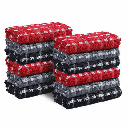 Mono Check Tea Towels 100% Soft Cotton Kitchen Dish Bar Towel Super Absorbent Quick Drying Cloths by Olivia Rocco 12 Pack Tea Towel