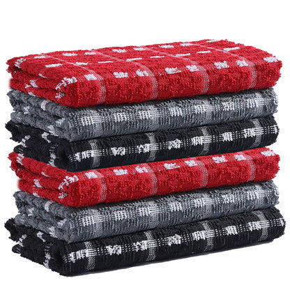 Mono Check Tea Towels 100% Soft Cotton Kitchen Dish Bar Towel Super Absorbent Quick Drying Cloths by Olivia Rocco 6 Pack Tea Towel