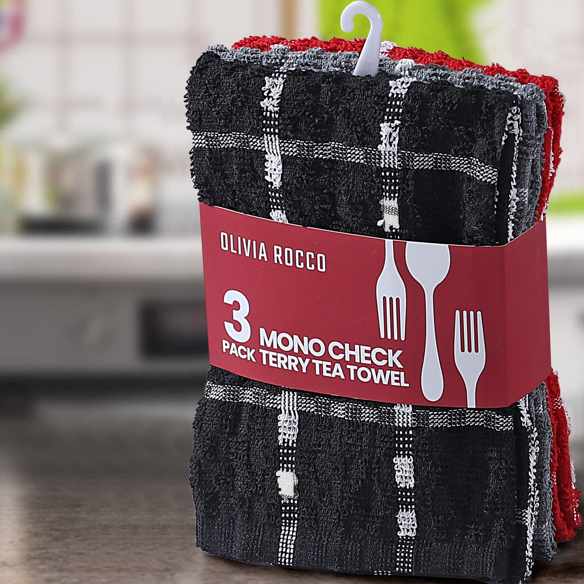 Mono Check Tea Towels 100% Soft Cotton Kitchen Dish Bar Towel Super Absorbent Quick Drying Cloths by Olivia Rocco Tea Towel