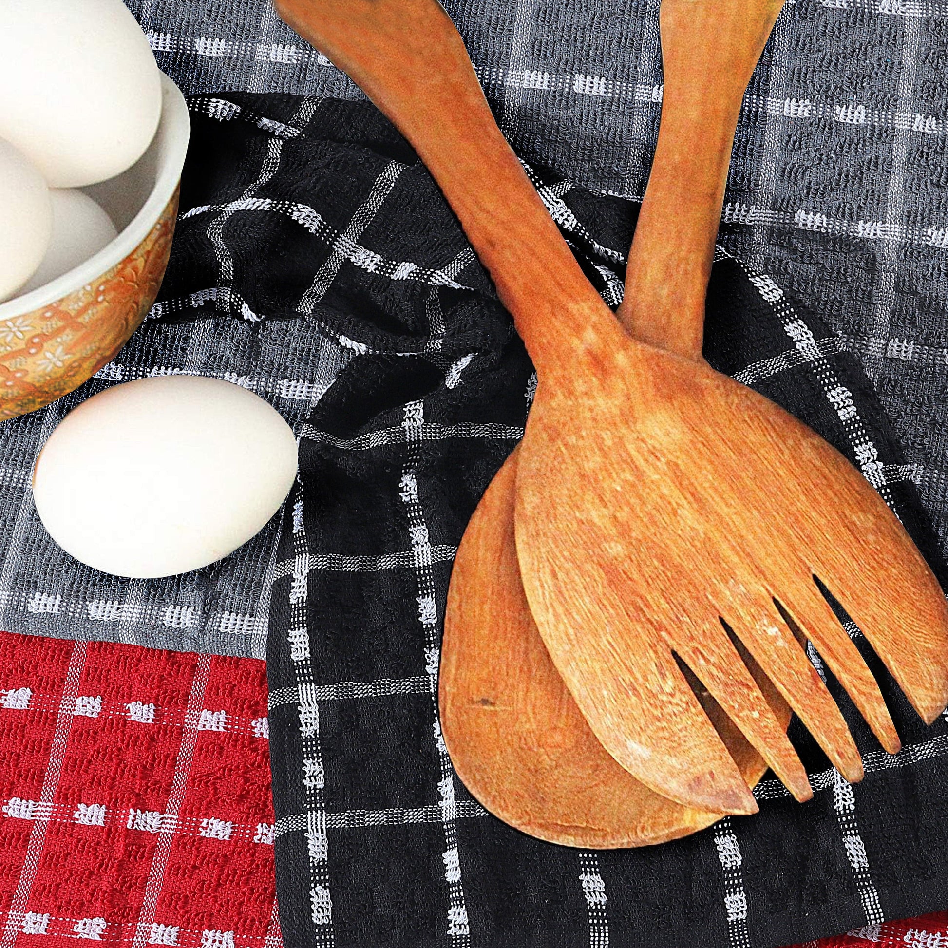 Mono Check Tea Towels 100% Soft Cotton Kitchen Dish Bar Towel Super Absorbent Quick Drying Cloths by Olivia Rocco Tea Towel