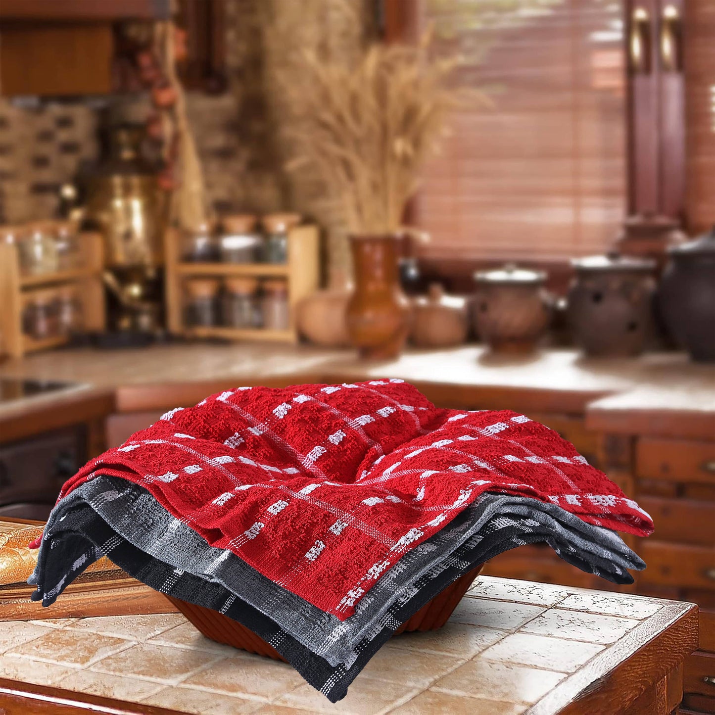 Mono Check Tea Towels 100% Soft Cotton Kitchen Dish Bar Towel Super Absorbent Quick Drying Cloths by Olivia Rocco Tea Towel