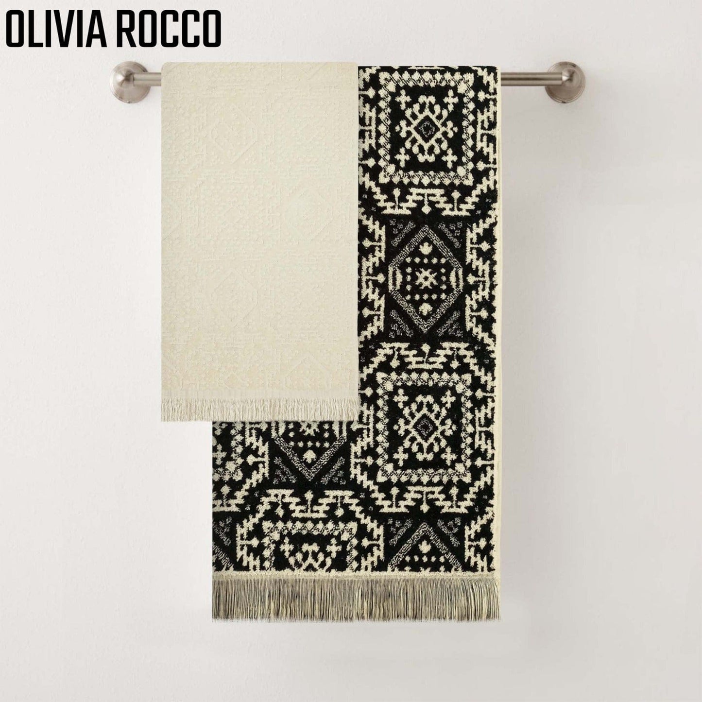 Moroccan Towels Jacquard Towel 40L x 70W  CM / CHECK EMBROIDERED OLIVIA ROCCO Towel