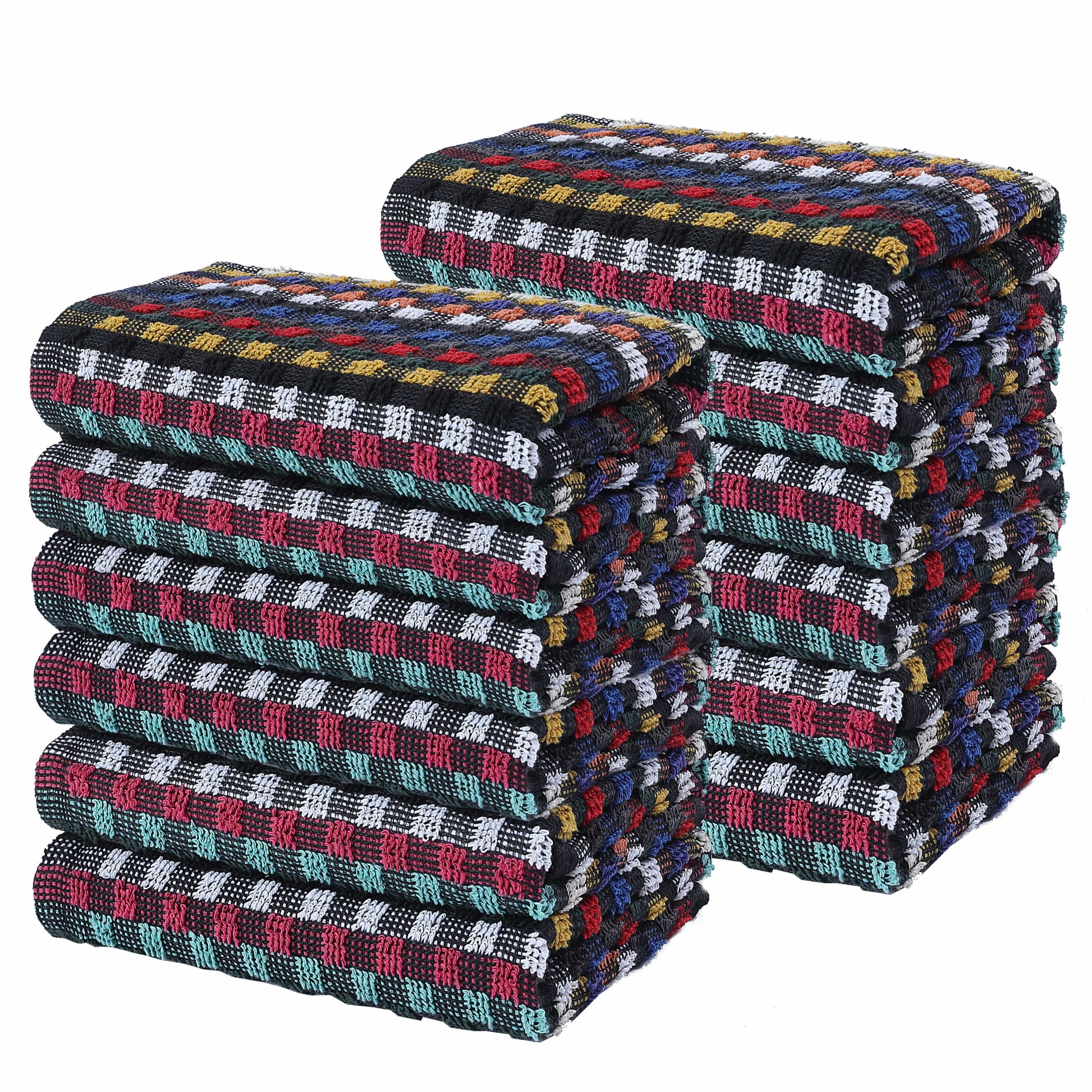 Multi Check Terry Tea Towels 100% Cotton Kitchen Towels Super Absorbent Quick Dry Set Dish Cloths by Olivia Rocco 12 Pack Tea Towel