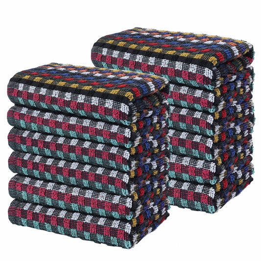 Multi Check Terry Tea Towels 100% Cotton Kitchen Towels Super Absorbent Quick Dry Set Dish Cloths by Olivia Rocco 12 Pack Tea Towel