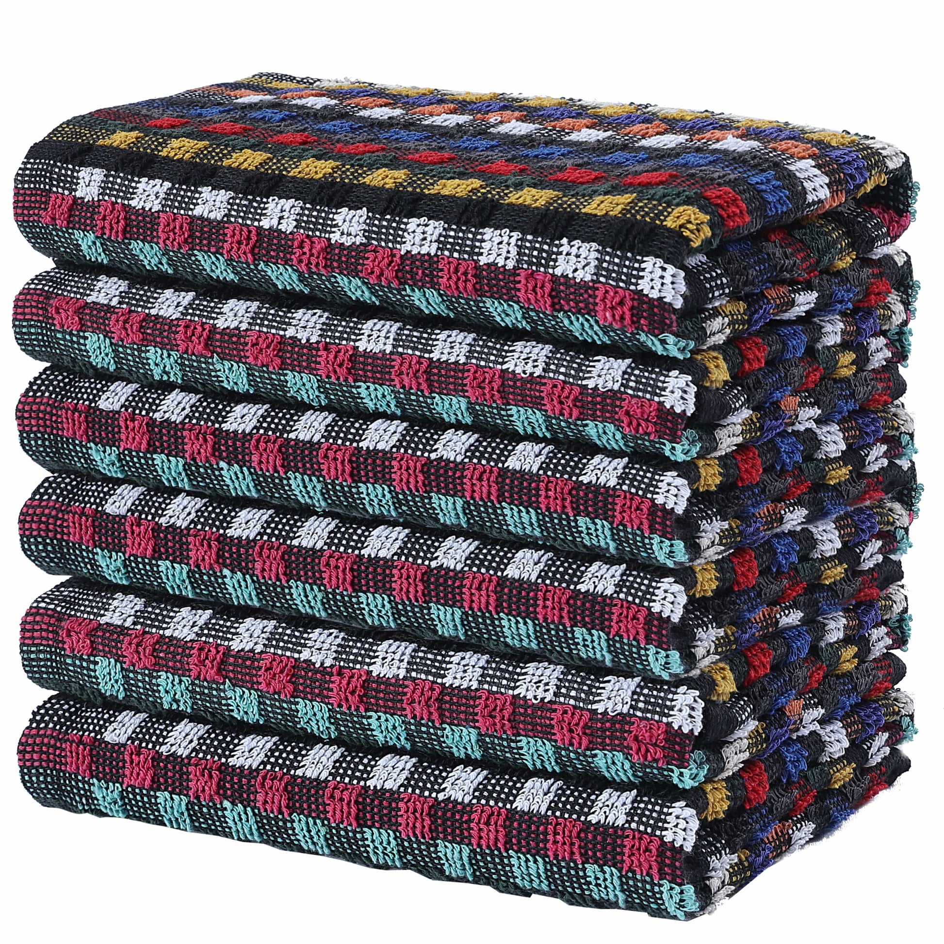 Multi Check Terry Tea Towels 100% Cotton Kitchen Towels Super Absorbent Quick Dry Set Dish Cloths by Olivia Rocco 6 Pack Tea Towel