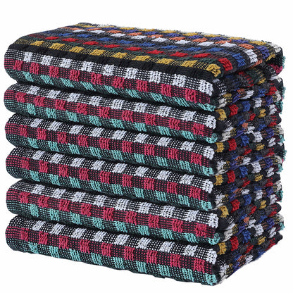 Multi Check Terry Tea Towels 100% Cotton Kitchen Towels Super Absorbent Quick Dry Set Dish Cloths by Olivia Rocco 6 Pack Tea Towel