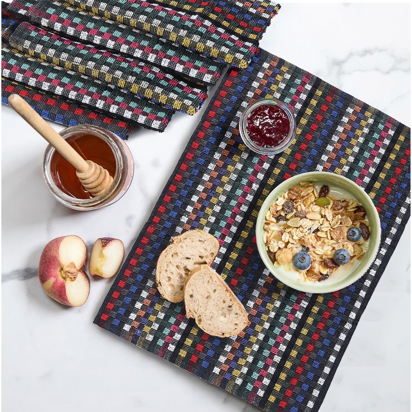 Multi Check Terry Tea Towels 100% Cotton Kitchen Towels Super Absorbent Quick Dry Set Dish Cloths by Olivia Rocco Tea Towel