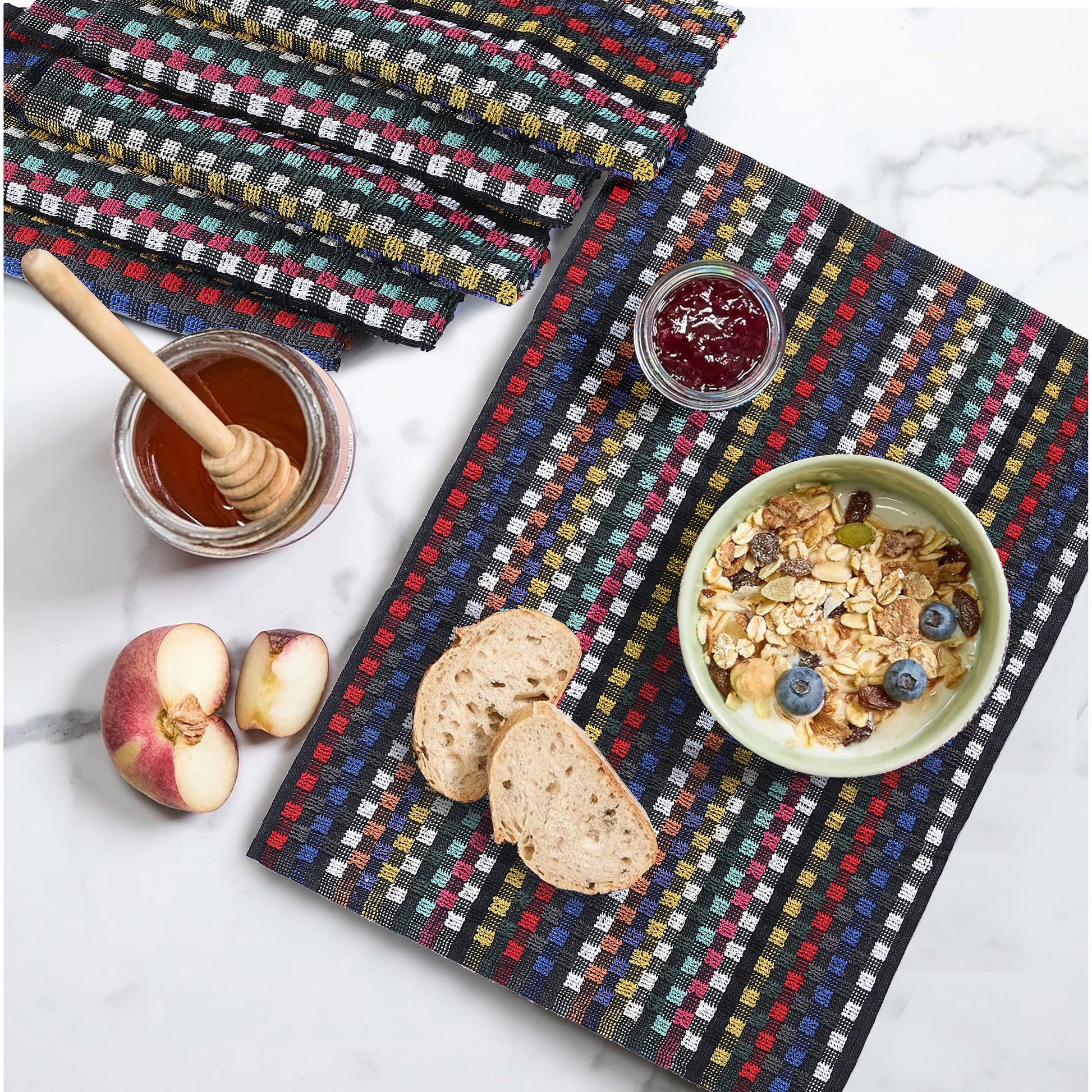 Multi Check Terry Tea Towels 100% Cotton Kitchen Towels Super Absorbent Quick Dry Set Dish Cloths by Olivia Rocco Tea Towel