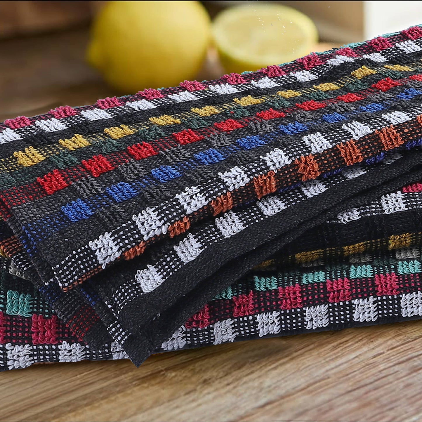 Multi Check Terry Tea Towels 100% Cotton Kitchen Towels Super Absorbent Quick Dry Set Dish Cloths by Olivia Rocco Tea Towel