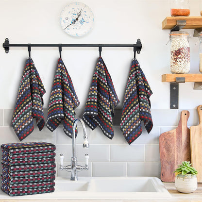 Multi Check Terry Tea Towels 100% Cotton Kitchen Towels Super Absorbent Quick Dry Set Dish Cloths by Olivia Rocco Tea Towel