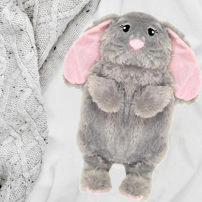 Novelty Animal Grey Bunny Hot Water Bottle with Fluffy Cover, 1L Natural Rubber Hot Water Bag for Kids and Adults Olivia Rocco Grey Bunny Hot Water Bottle