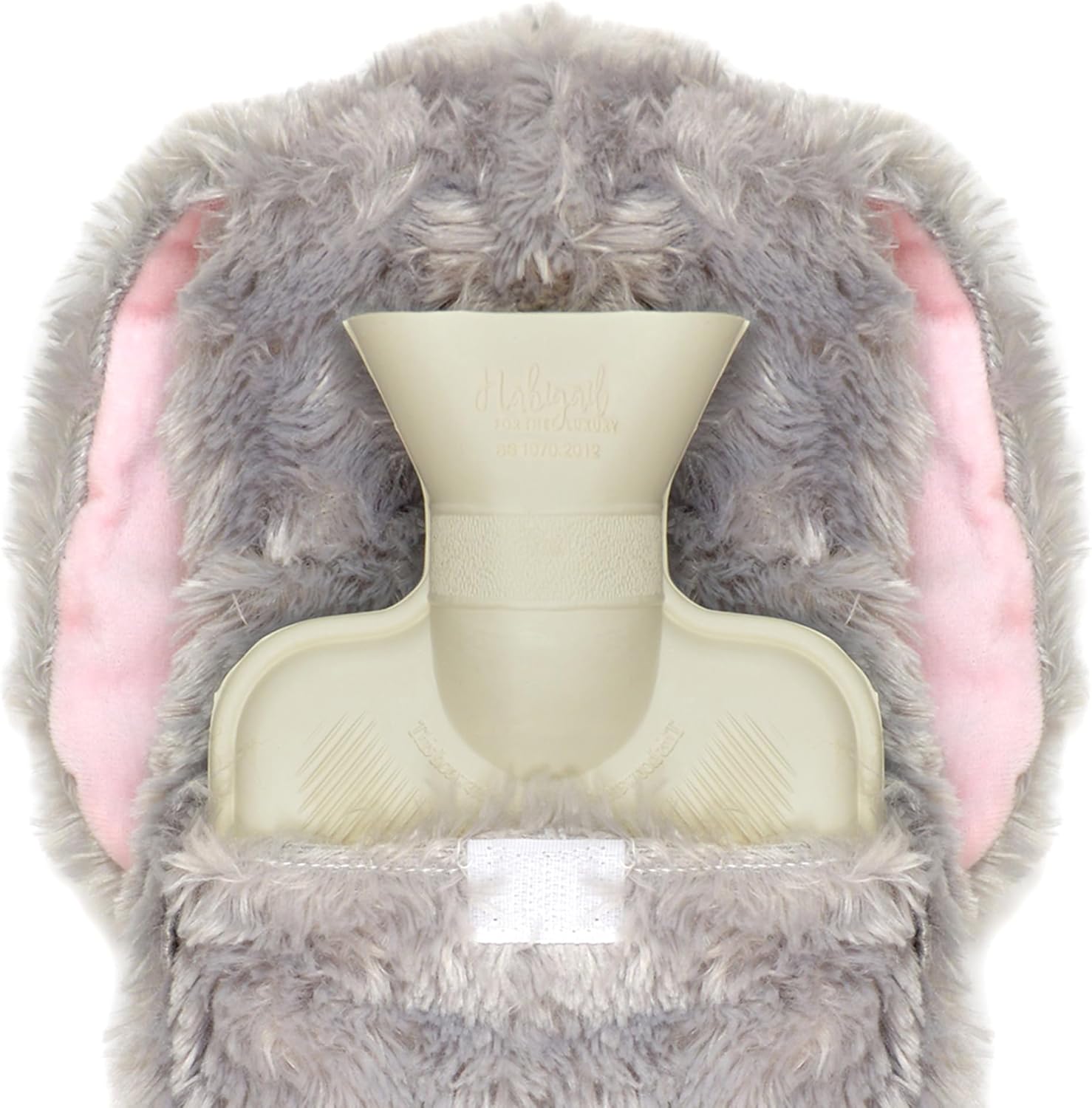 Novelty Animal Grey Bunny Hot Water Bottle with Fluffy Cover, 1L Natural Rubber Hot Water Bag for Kids and Adults Olivia Rocco Grey Bunny Hot Water Bottle