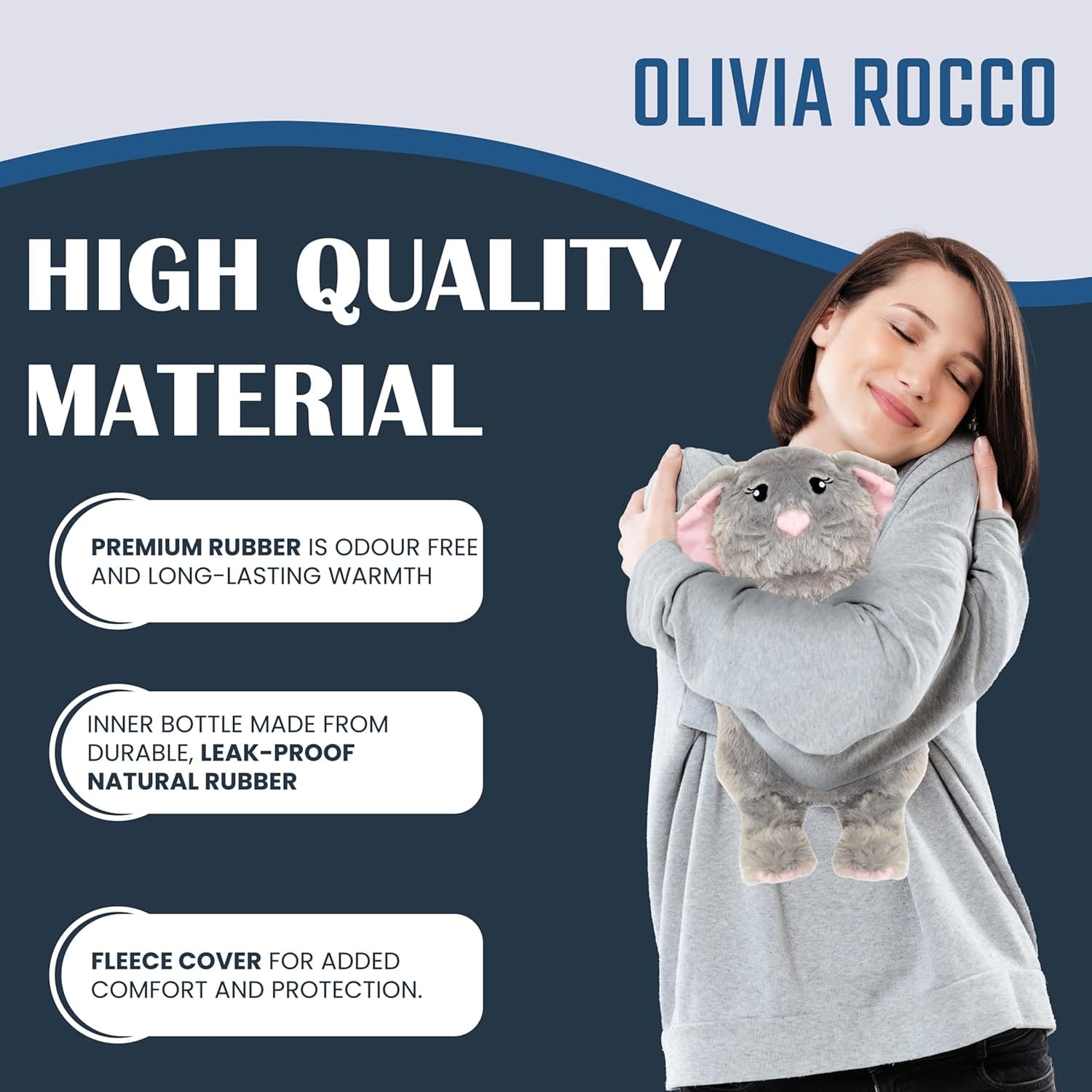 Novelty Animal Grey Bunny Hot Water Bottle with Fluffy Cover, 1L Natural Rubber Hot Water Bag for Kids and Adults Olivia Rocco Grey Bunny Hot Water Bottle